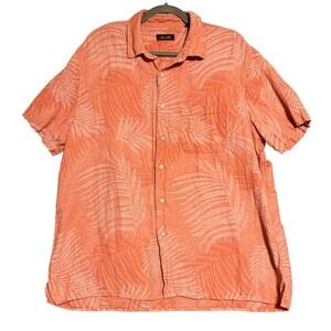 Tasso Elba Mens Button Shirt Coral Red Floral XXL Silk Linen Short Sleeve Collar